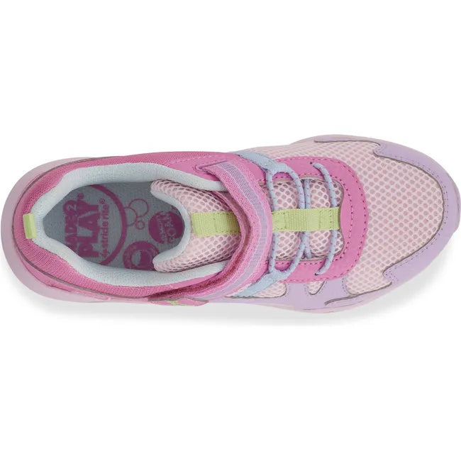 Upper of Kids' Stride Rite Made2Play Player Sneaker in Light Pink with velcro strap