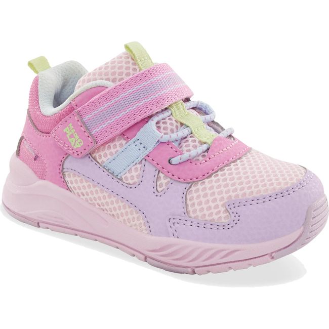 Front angled view of Little Kids' Stride Rite Made2Play Player Sneaker in Light Pink 