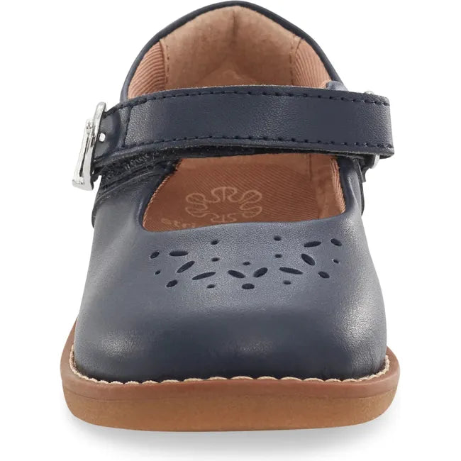 Front of Kids Mara Stride Rite Mary Jane Shoe in navy blue with velcro strap