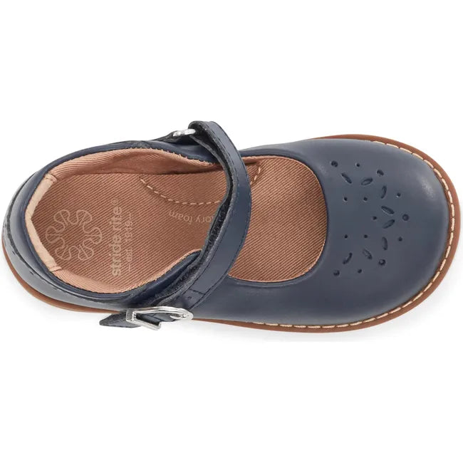 Top down view of Kids Mara Stride Rite Mary Jane Shoe in navy blue with velcro strap