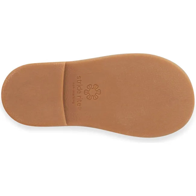 Sole of Kids Mara Stride Rite Mary Jane Shoe in navy blue upper with tan outsole