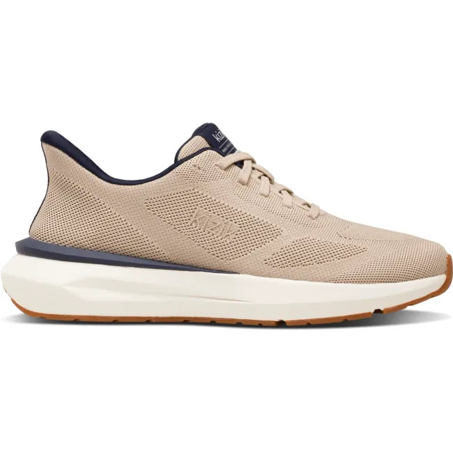 Lateral side of Men's Kizik Athens 2 Knit Sneaker in doeskin beige with easy on HandsFree Step-In tech