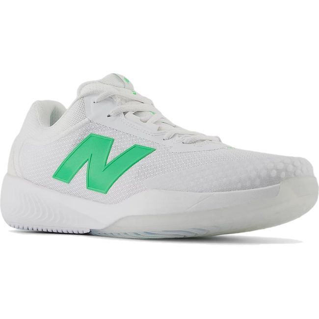 Front angled view of Men's New Balance 996 V6 Tennis Shoe in White and Green Apple