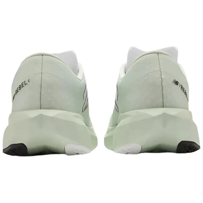 Heels of New Balance Men's FuelCell Rebel V4 Running Shoes in clay ash green