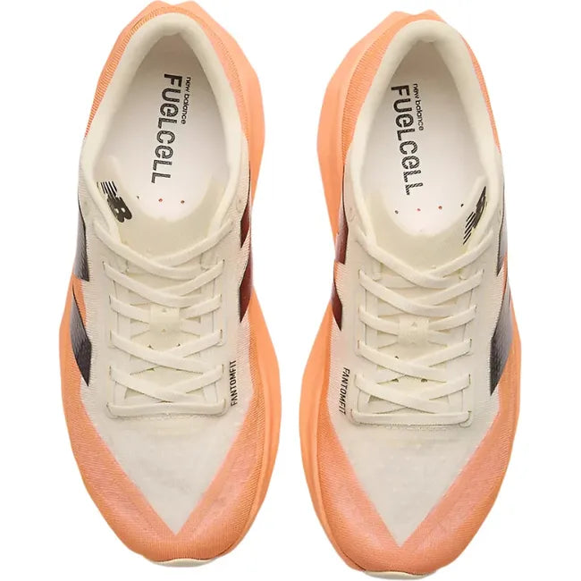 Top down view of New Balance Men's FuelCell Rebel V4 Running Shoes in hot mango orange