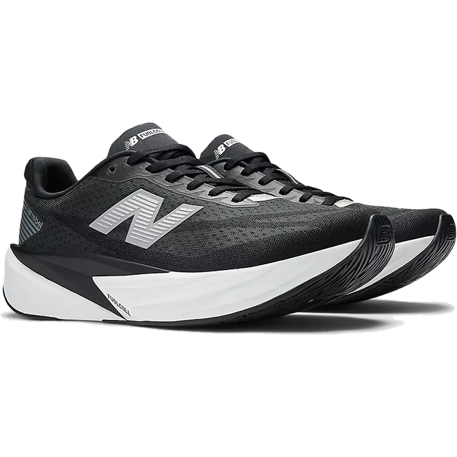 Angled Pair of New Balance Men's FuelCell Rebel V5 Running Shoe in Black