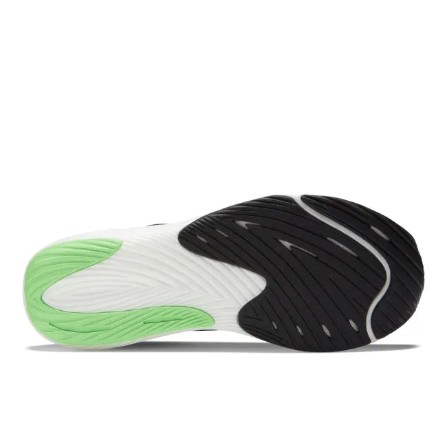 White sole of New Balance Men's Fuelcell Rebel V3 Running Shoe in black and vibrant green