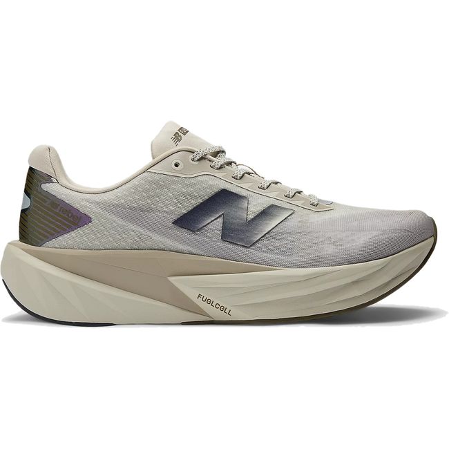 Side of New Balance Men's FuelCell Rebel V5 Running Shoe in Shipyard Beige