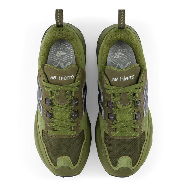 Top down view of the New Balance Hierro Trek pair in olive green