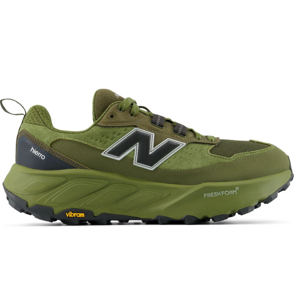 Side of New Balance Men's Hierro Trek Trail Shoe in Sport Green/Dark Moss