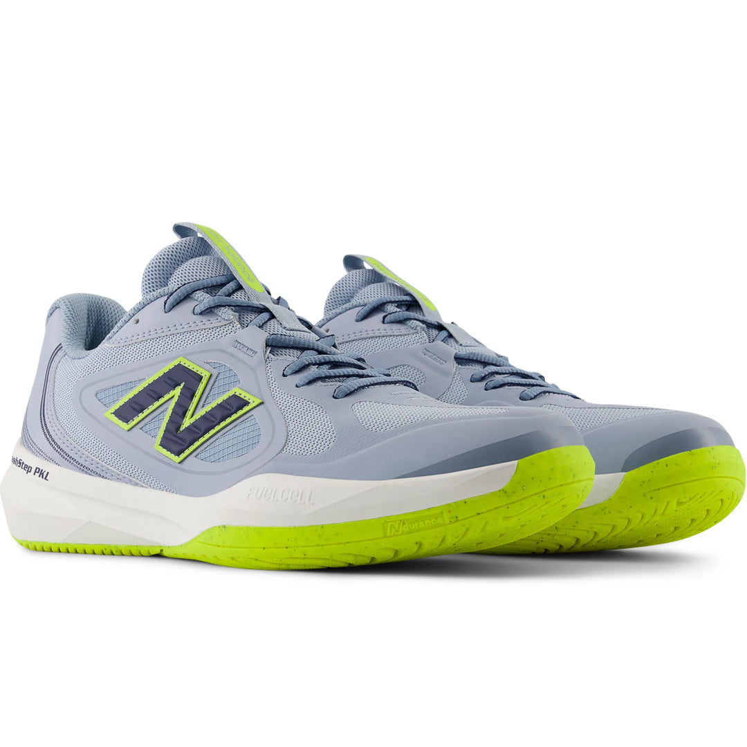 Pair of New Balance Men's SmashStep PKL pickleball shoes in Zinc Blue/NB Navy/Fairweather Blue