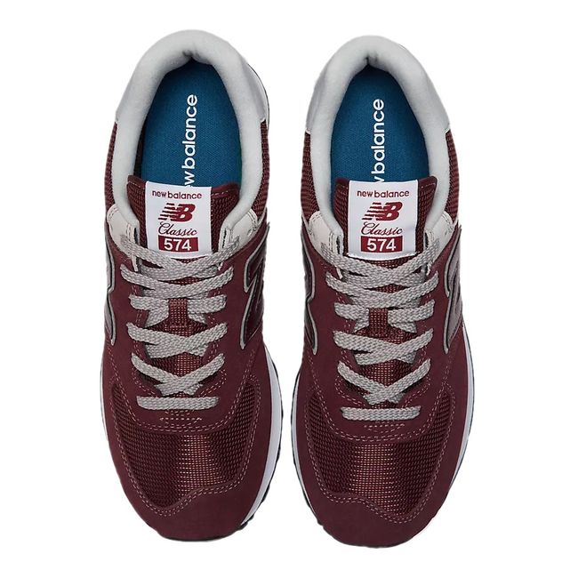 Top of New Balance Men's 574 Core Shoes in Burgundy Red