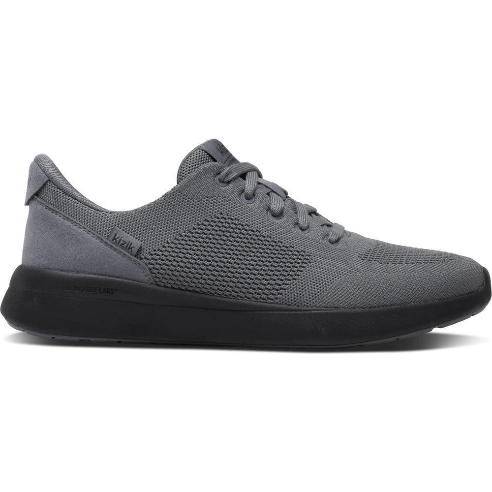 Lateral side of Men's Kizik Lima 2 Sneaker in dark grey and black with easy on HandsFree Step-In tech