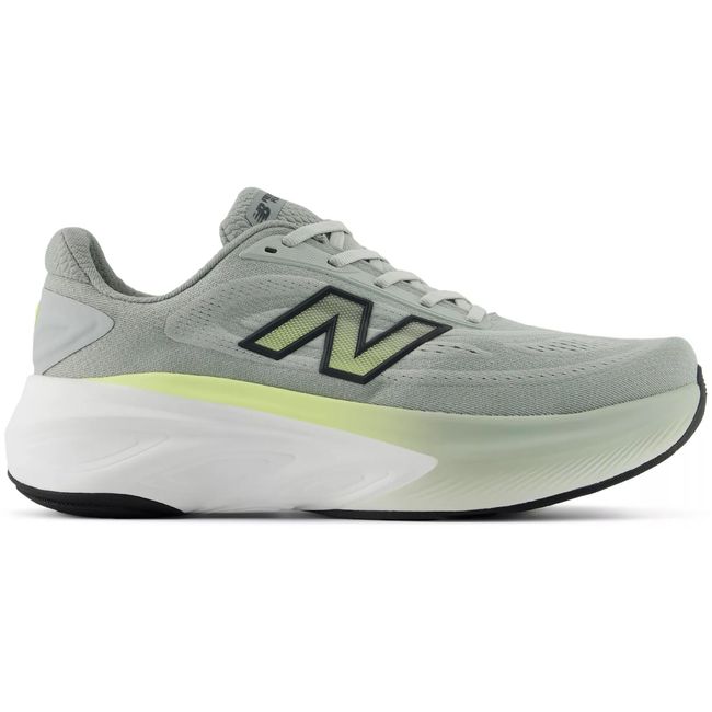 New Balance Fresh Foam X More v6 in pale sage grey with lime accents, lateral view