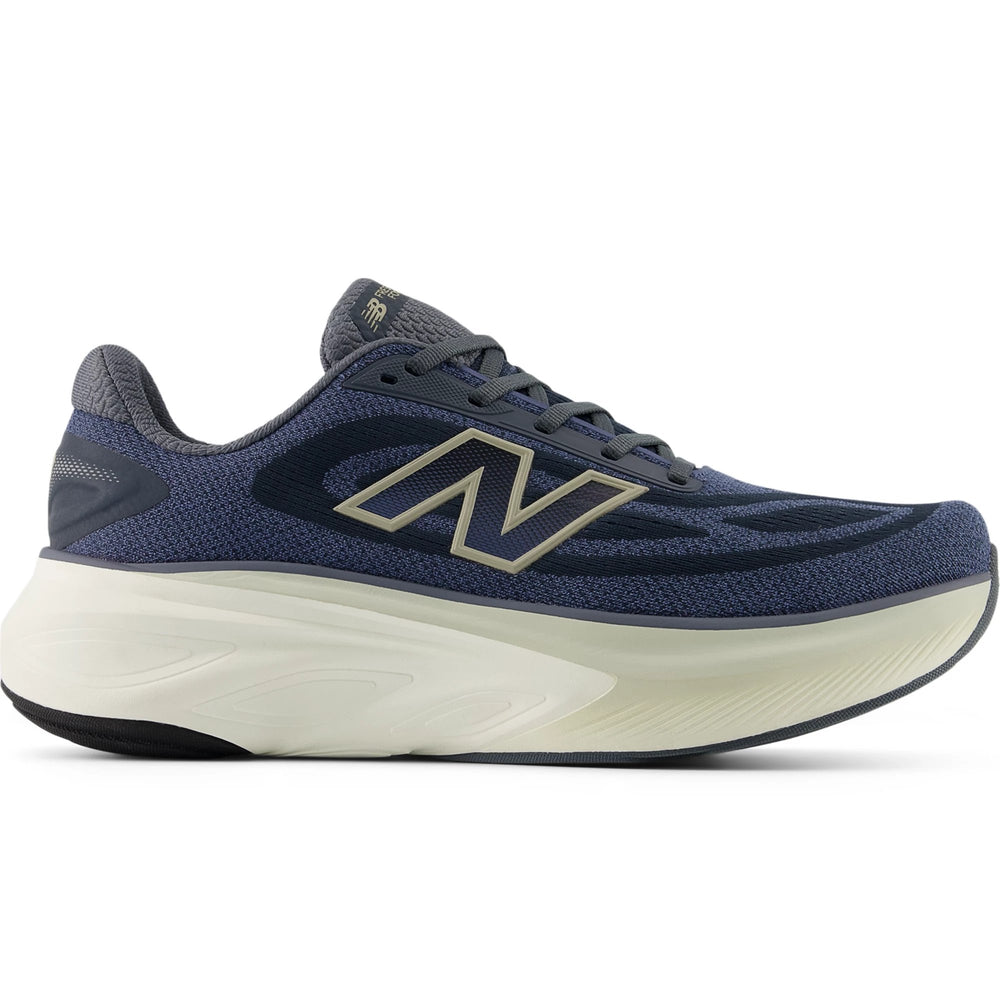 Side of New Balance Men's Fresh Foam X More v6 Running Shoe in Graphite/Vintage Indigo/Shipyard