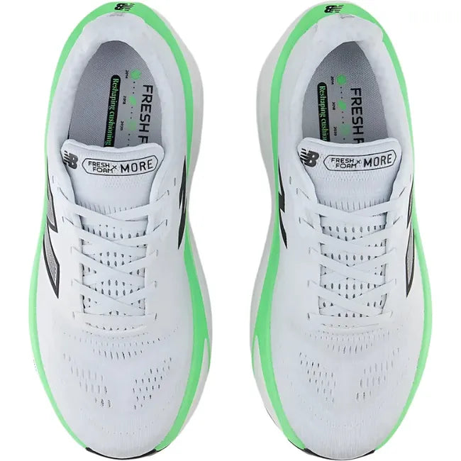 Top down view of New Balance Men's Fresh Foam X More V5 Running Shoes in Ice blue and Jade