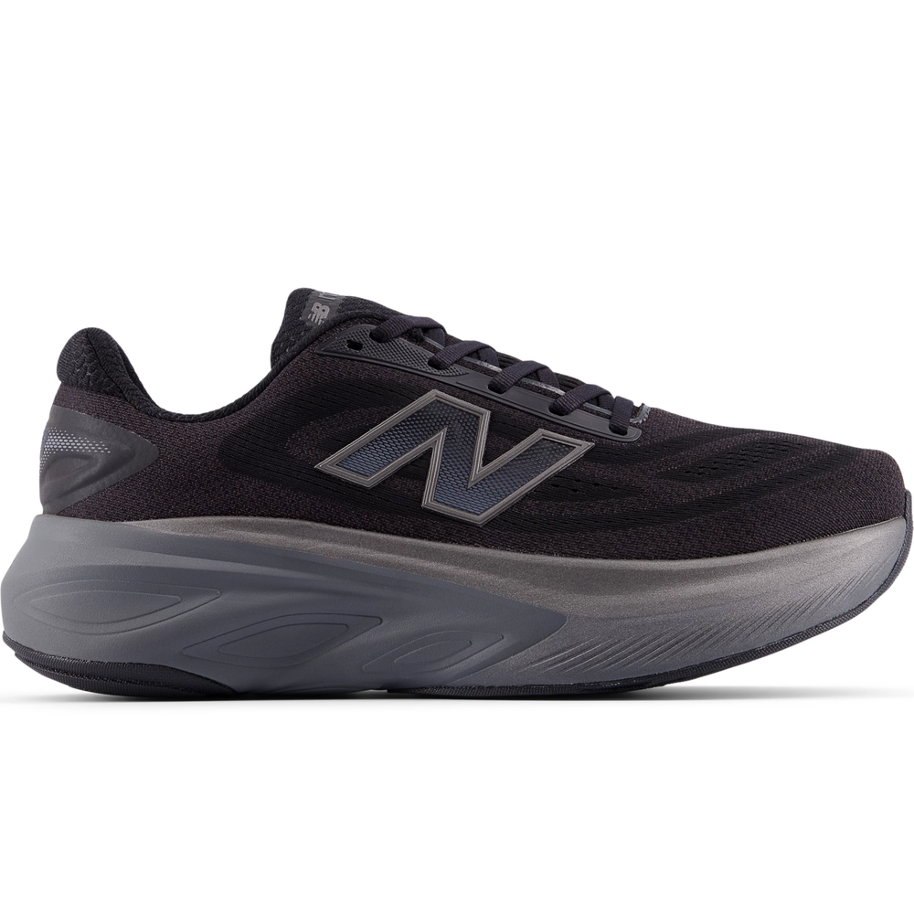 Side of New Balance Men's Fresh Foam X More v6 Running Shoe in Black/Castlerock/Black Metallic