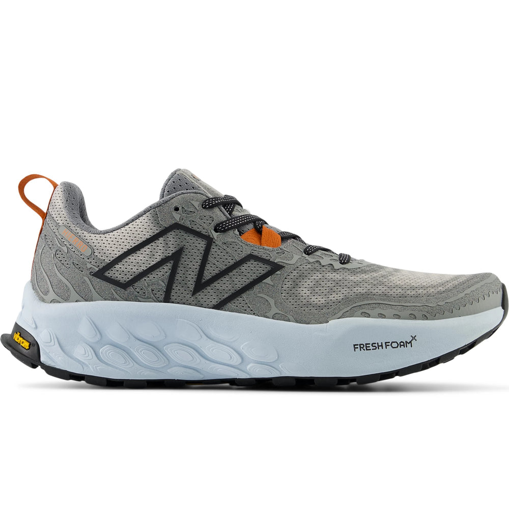 Side of New Balance Men's Fresh Foam X Hierro v8 Trail Running Shoe in Shadow Grey/Quarry Blue/Black