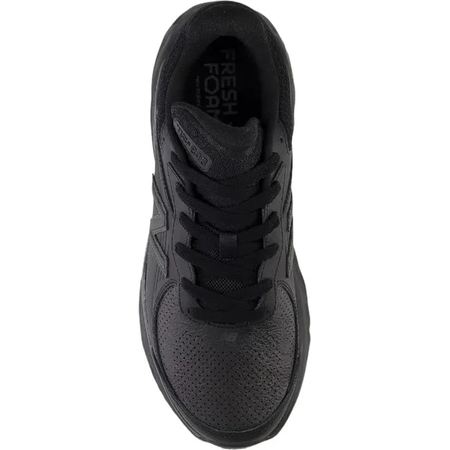 Top down view of Black New Balance Men's 840 Slip Resistant Work Shoe. Leather upper with laces