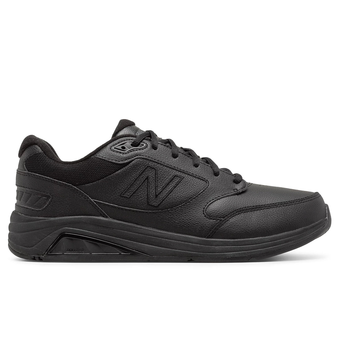 Side of New Balance Men's 928 v3 walking shoe in Black