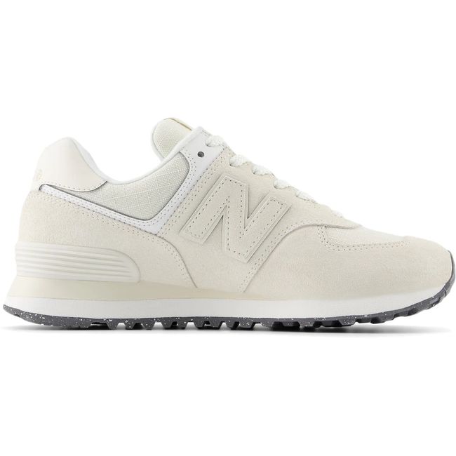 Side of New Balance Women's 574 Lifestyle Shoe in Lenin Sea Salt Beige Suede