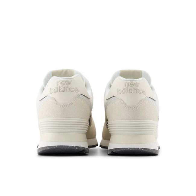 Heels of New Balance Women's 574 Lifestyle Shoes in Lenin Sea Salt Beige Suede