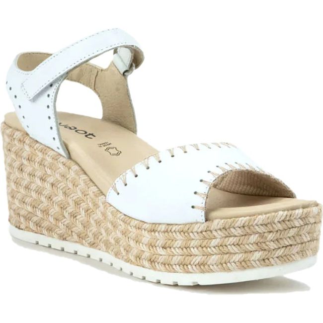 Front angled view of Women's Naot Blanes Wedge Sandal in White Leather
