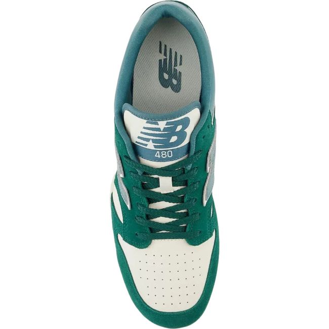 Top-down view New Balance 480 Sneaker, Green and White, Retro-Inspired Design