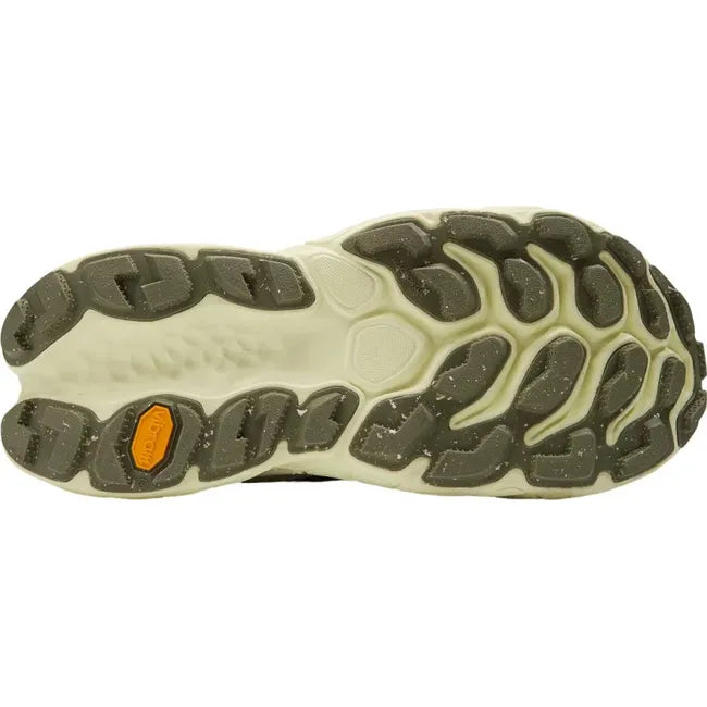 Vibram sole of Men's New Balance Fresh Foam X More V5 Trail Running Shoe in Dark Camo Olive