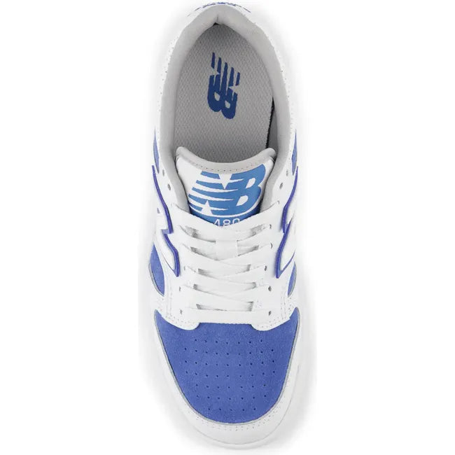 Upper of New Balance Big Kids' 480 Lifestyle Shoe in White and Blue