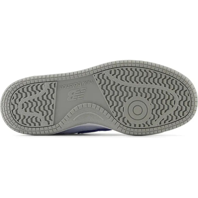 Gray sole of New Balance Big Kids' 480 Lifestyle Shoe in White and Blue