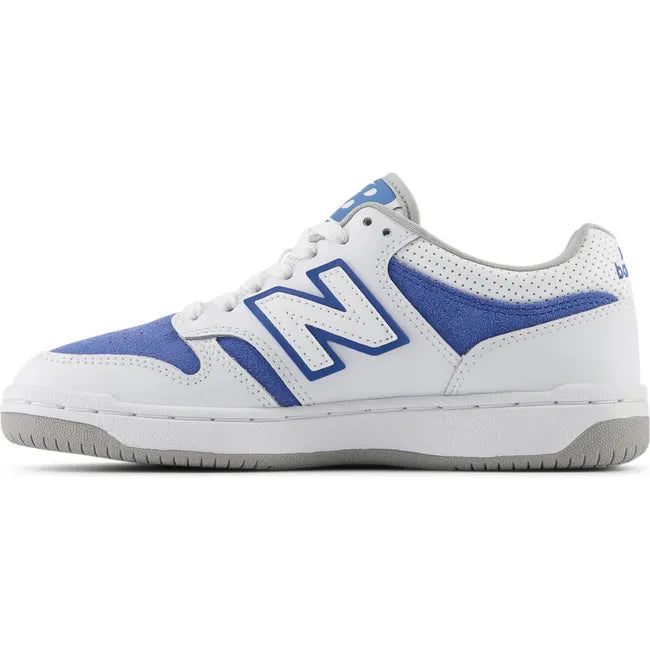 Medial side of New Balance Big Kids' 480 Lifestyle Shoe in White and Blue