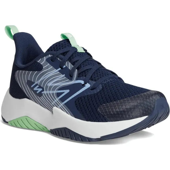 Front angled view of New Balance Big Kids' Rave Run V2 Running Shoe in NB Navy