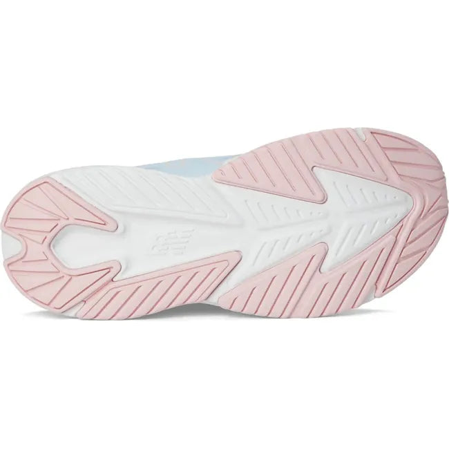 Sole of New Balance Big Kids' Rave Run V2 Running Shoe in grey, blue, and pink