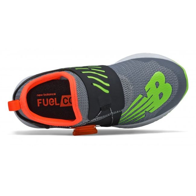 Upper of New Balance Kids' FuelCore Reveal BOA Running Shoe in Steel Energy Lime