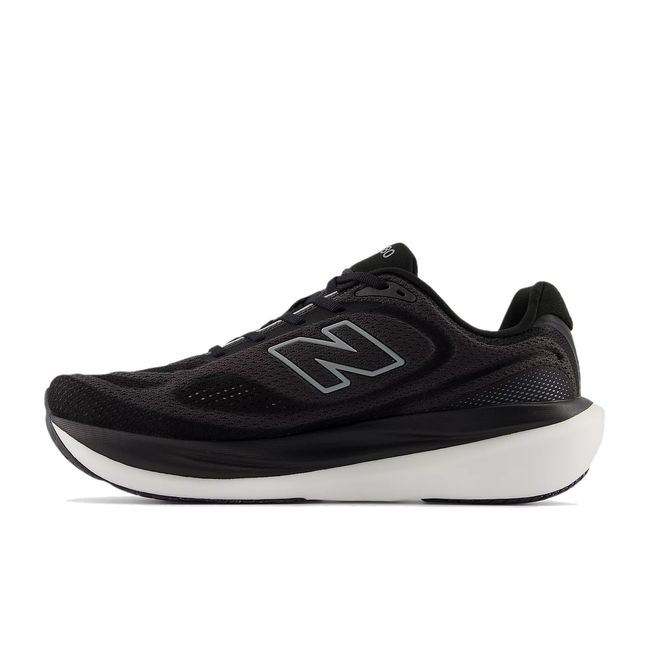 New Balance Men’s 1080 V15 running shoe in black and white mesh upper, medial view.