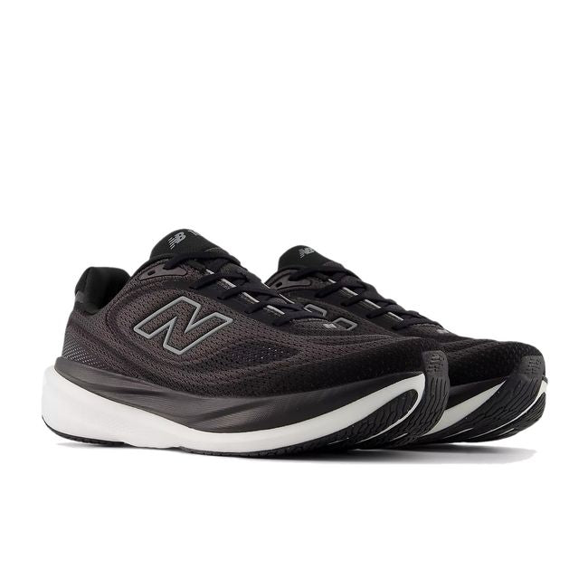 New Balance Men’s 1080 V15 running shoes in black and white, angled pair view.