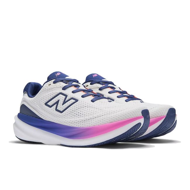 Women’s New Balance 1080 V15 running shoes in sea salt and blue oyster, angled pair view