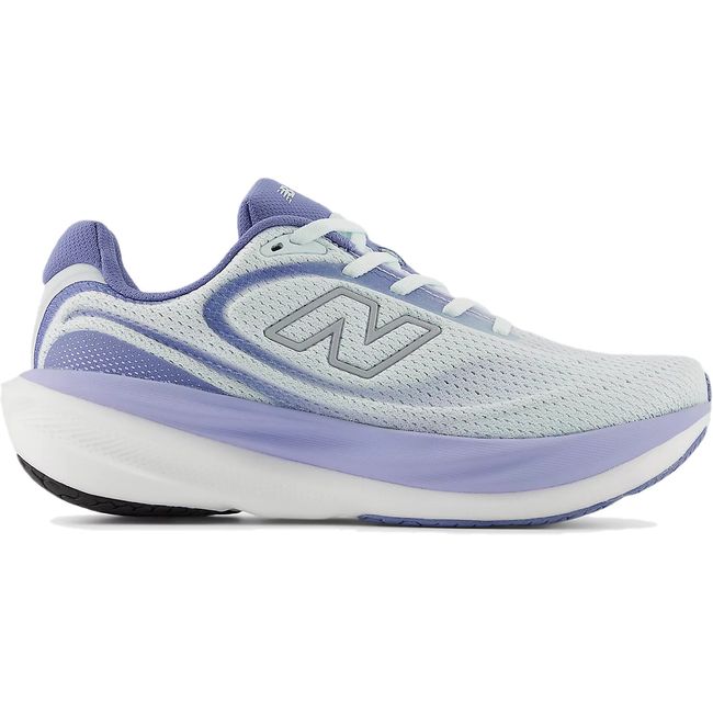 Women’s New Balance 1080 V15 running shoe in light blue and lavender mesh, lateral view