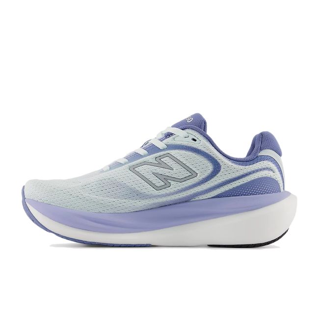 Women’s New Balance 1080 V15 running shoe in light blue and lavender mesh, medial view