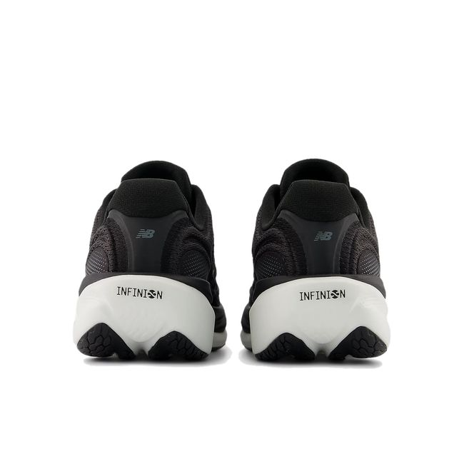Women’s New Balance 1080 V15 running shoes in black and white, rear heel view