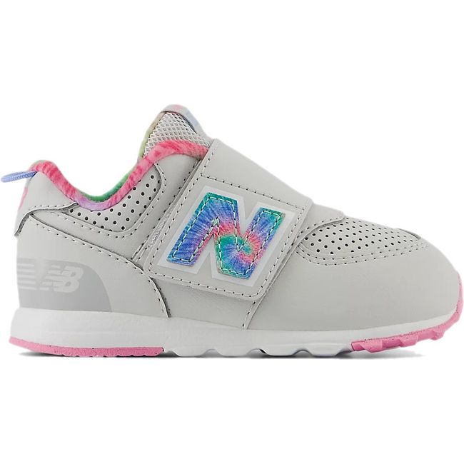 Lateral side of Toddler New Balance 574 Lifestyle Sneaker in Gray and Pink