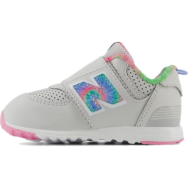 Medial side of Toddler New Balance 574 Lifestyle Sneaker in Gray and Pink