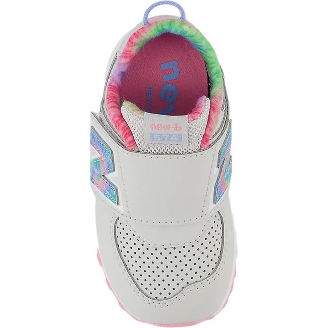 Velcro upper of Toddler New Balance 574 Lifestyle Sneaker in Gray and Pink