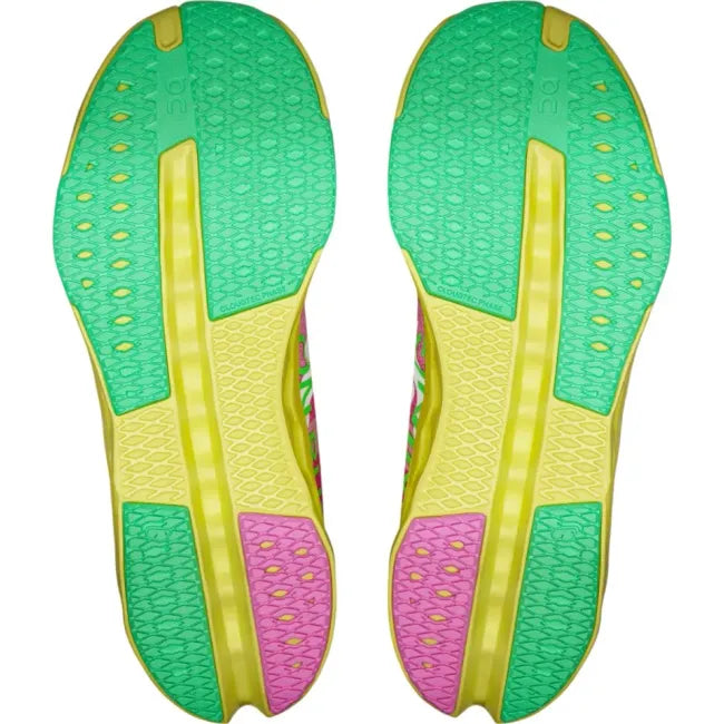 Sole of On Running Women's Cloudsurfer Next Running Shoes in pink limelight