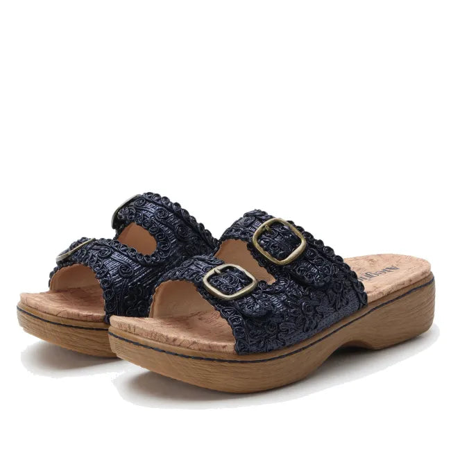Alegria Oona Slide Sandal in Fancy Navy - front view