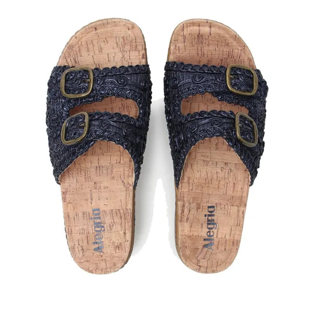 Alegria Oona Slide Sandal in Fancy Navy - top view