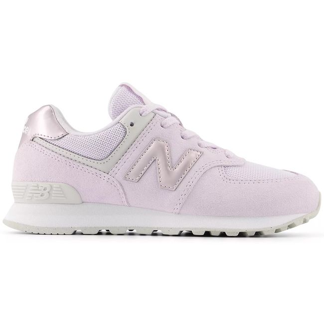 New Balance Kids' 574 Lace in lilac and soft pink, 3/4 lateral view