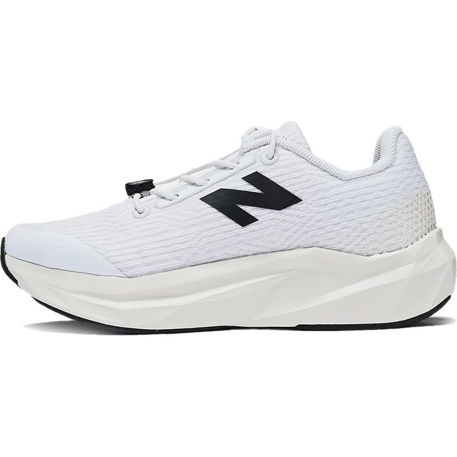 Medial side of New Balance Little Kids' FuelCell Propel V5 Running Shoe in White Black and Linen