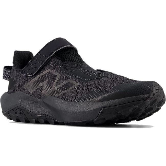 Front of New Balance Little Kids' DynaSoft Nitrel V6 Trail Running Shoe in all black